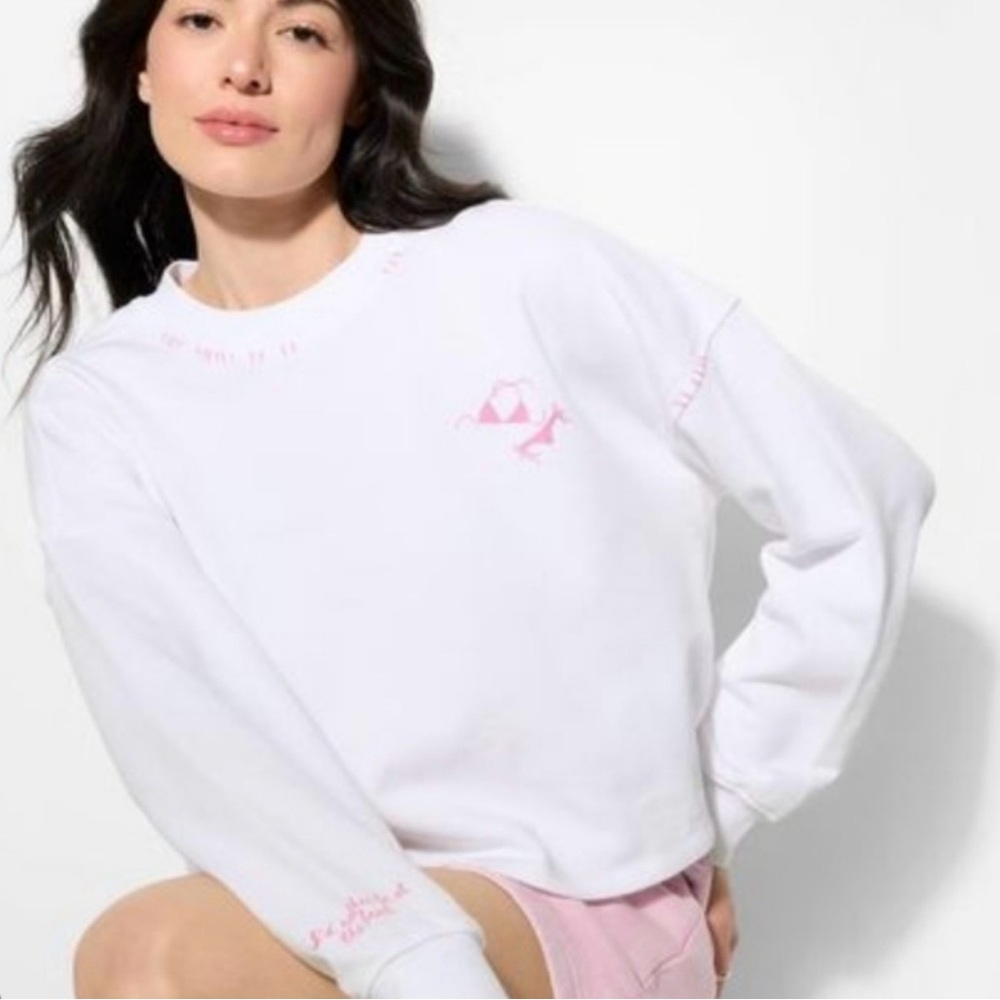 Women's White and Pink Sweatshirt Accents Oversized Graphic Size XXL